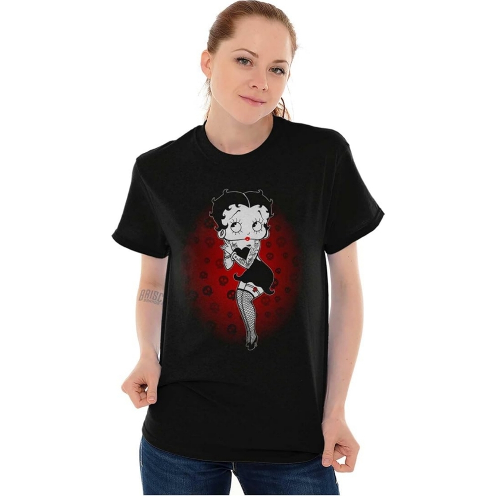 Betty Boop Dark Goth Tattoo Skull Womens Graphic T Shirt Tees